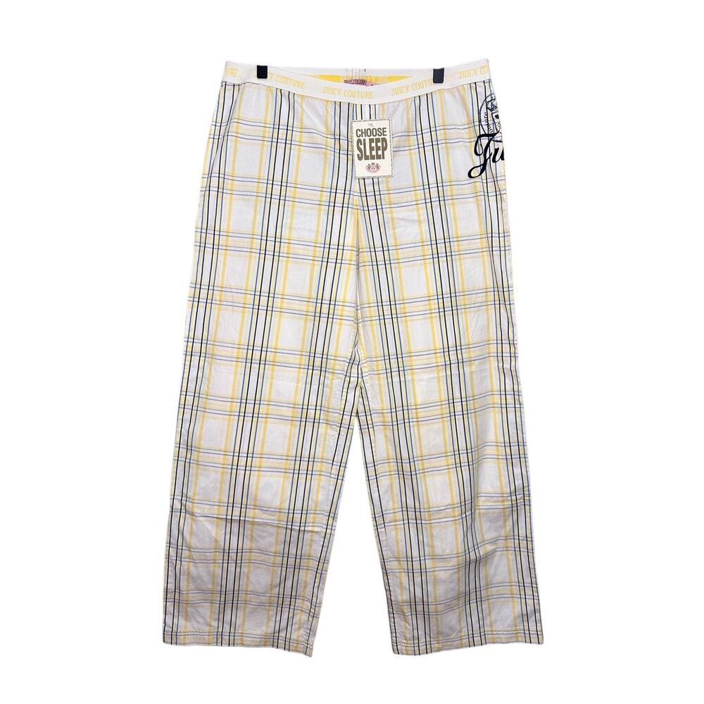 Juicy Couture Plaid Logo Yellow‎ PJ Pants Size Large DAFFODIL Y2K